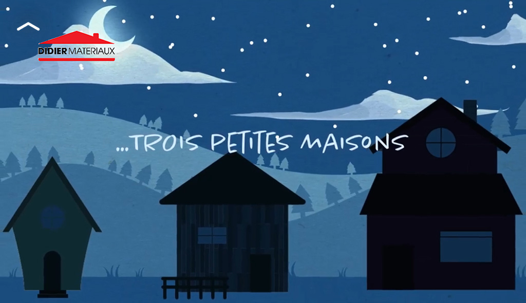 Illustration de 3 petites maisons avec paysage de nuit